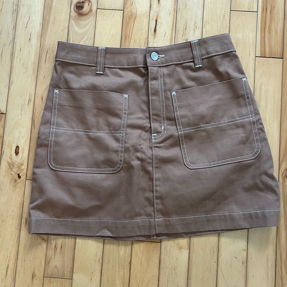 Weekday Brown Miniskirt with Contrast stitching.